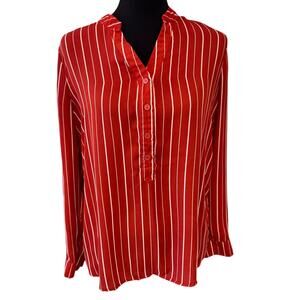 NEW TIMING Women's Red White Stripes High Low Hem Tunic Top Size M